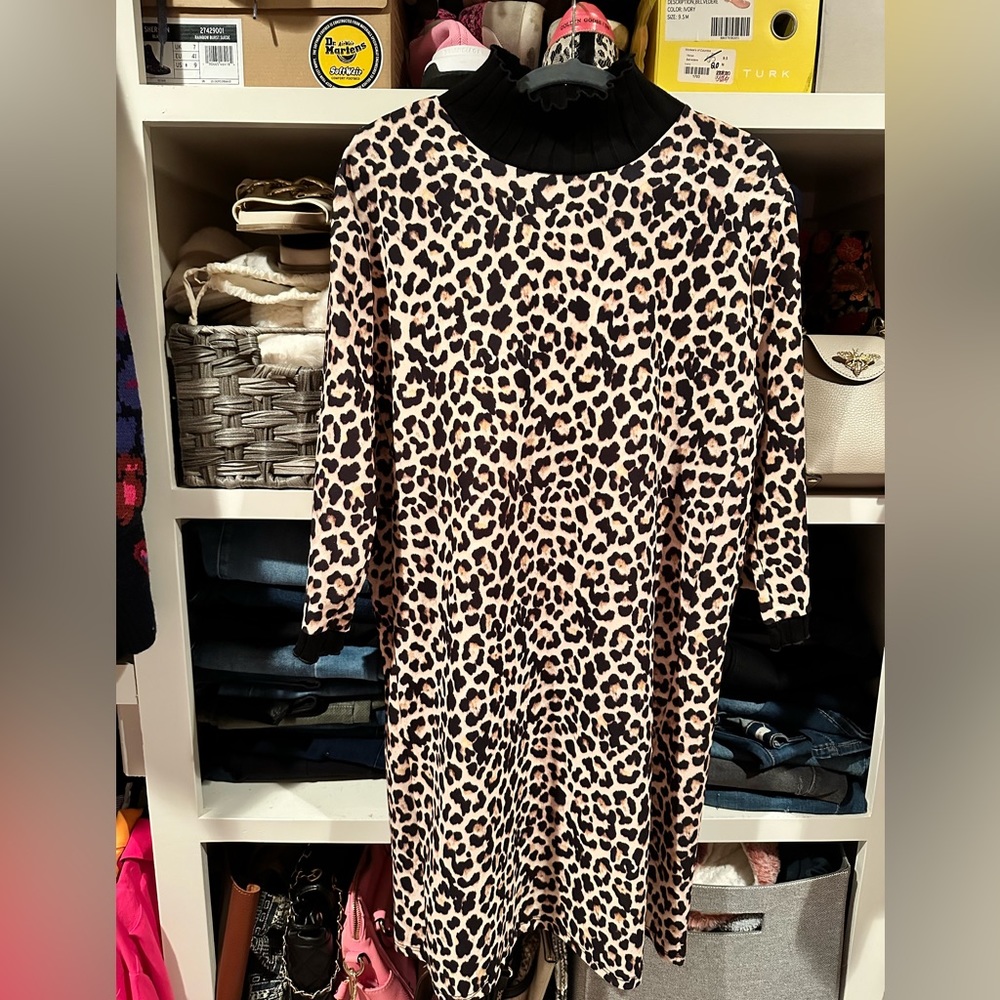 NWT Zara mock neck leopard sweater dress size large